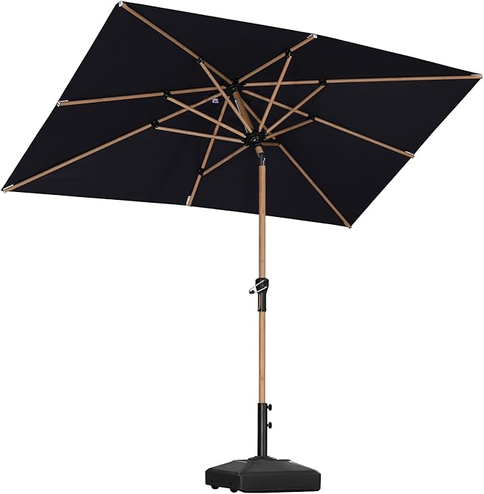 PURPLE LEAF 5' x 8' Patio Umbrella with Base Market Umbrella Rectangular Outdoor Umbrella with Push Button Tilt & Crank and 8 Ribs Aluminum Table Umbrella for Pool Backyard Beach, Navy Blue