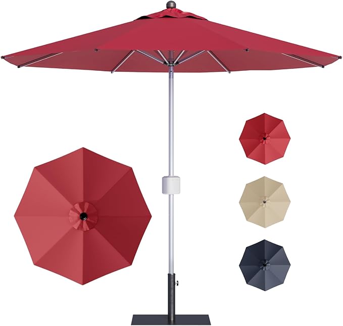 Patiowell 9 FT Motorized Patio Umbrella with Base Included, Outdoor Umbrella with Base, Detachable Power Bank Hands-Free Automation, Aluminum Frame for Backyard, Poolside, Outdoor Dining, Burgundy Red