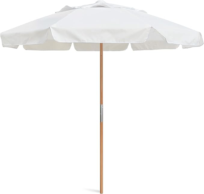 AMMSUN 7.8ft Seashore Umbrella, Outdoor Umbrella, Boho Beach & Patio Umbrella with UV 50+ Air Vent Ash Wood Pole Carry Bag & Water-Resistant Canvas (Antique White)