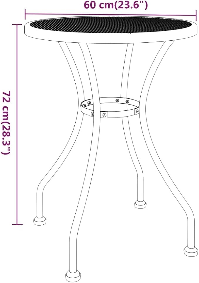 23.6 Inch Diameter Round Garden Table Compact Outdoor Dining Durable Iron with Expanded Metal Mesh