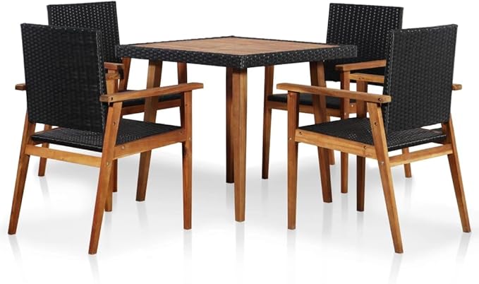 5 Piece Patio Dining Set, Outdoor Sofa Sets Patio Conversation Set Outdoor Lounge Sets Front Porch Furniture for Garden Piazza Exhibition Negotiation Area Poly Rattan Black and Brown