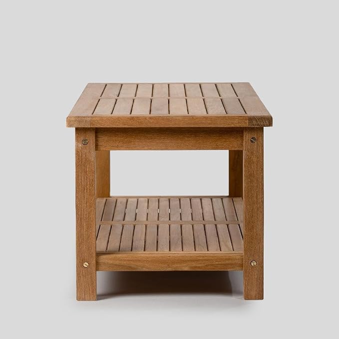 TITAN GREAT OUTDOORS Ash & Ember Sierra Grade A Teak 47" Coffee Table with Shelf, Weather Resistant Tea Table for Deck, Porch, or Backyard Use, Slatted Indoor Outdoor Patio Lounge Furniture