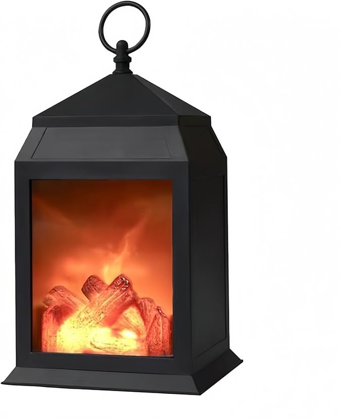Simulated LED Fireplace Lantern USB & Battery Powered Flameless Light with Simulation Flame Table Decorative Lamp Mini Fireplace Ornament for Cozy Home Decor Free Standing Electric Log Burner