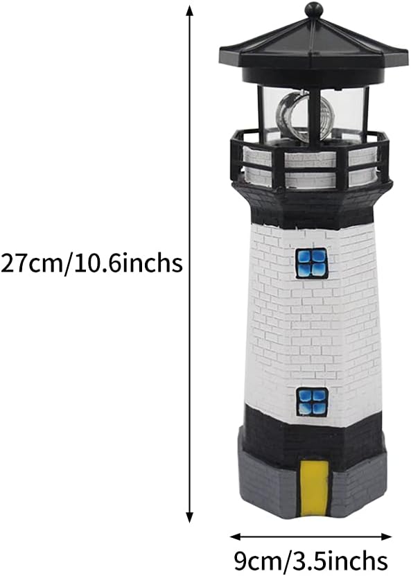 LED Solar Powered Lighthouse, Indoor Outdoor Lighthouse with Rotating Beacon LED Lights, Courtyard Waterproof Landscape Lights for Garden Patio Landscape Outside Yard Gifts Black