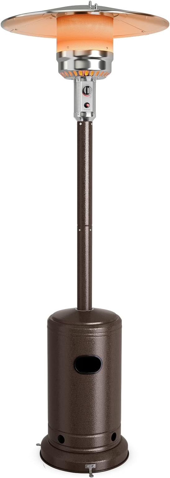 COSTWAY Outdoor Patio Heater, 50000 BTU Propane Heater with Stainless Steel Burner and Wheels, Triple Protection System, Standing Portable Outside Heater for Porch, Deck, Home and Commercial, Bronze