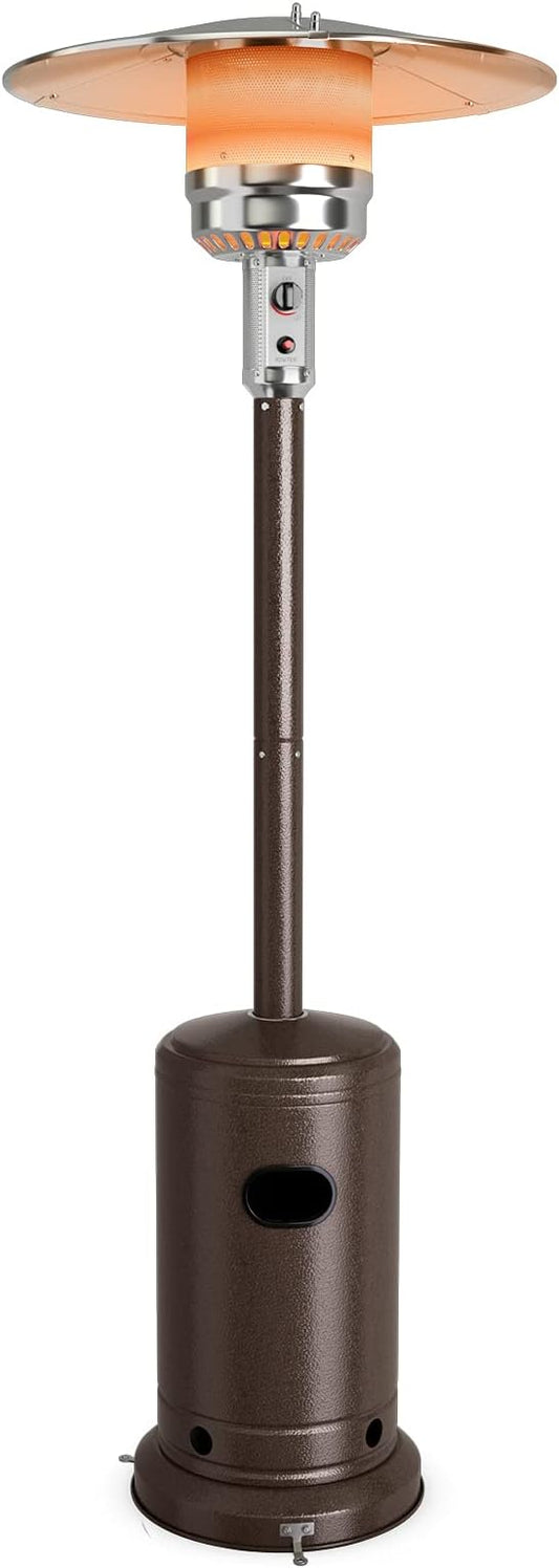 COSTWAY Outdoor Patio Heater, 50000 BTU Propane Heater with Stainless Steel Burner and Wheels, Triple Protection System, Standing Portable Outside Heater for Porch, Deck, Home and Commercial, Bronze