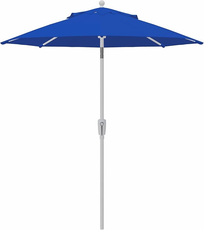Treasure Garden 7.5ft Patio Umbrella – Outdoor Market Umbrella – Push Button Tilt – White Aluminum Frame (O’bravia, Cobalt)