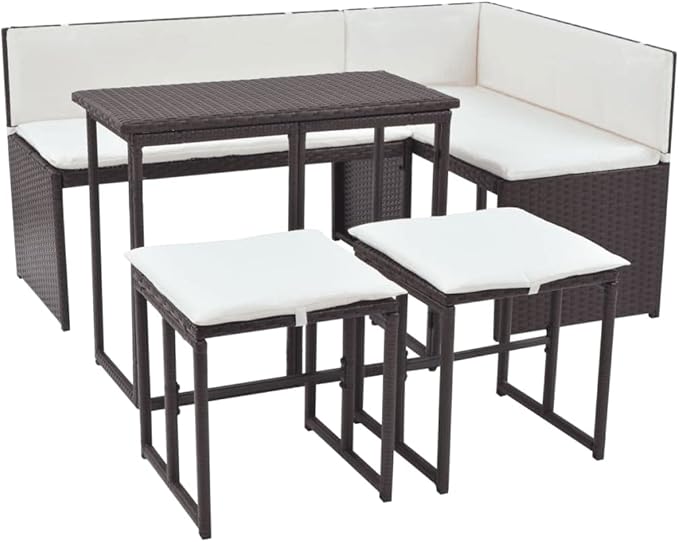 Patio Dining Set with Cushions,Patio Lounge Set,Outdoor Patio Furniture,Conversation Furniture,Patio Furniture Sets,for Terrace,Garden,Backyard,5 Piece Steel Poly Rattan Brown