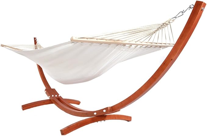 Bonnlo 10.5 ft Patio Wood Hammock Stand, Wooden Arc Frame, with Chains and Hooks, for Outdoor and Indoor, Teak