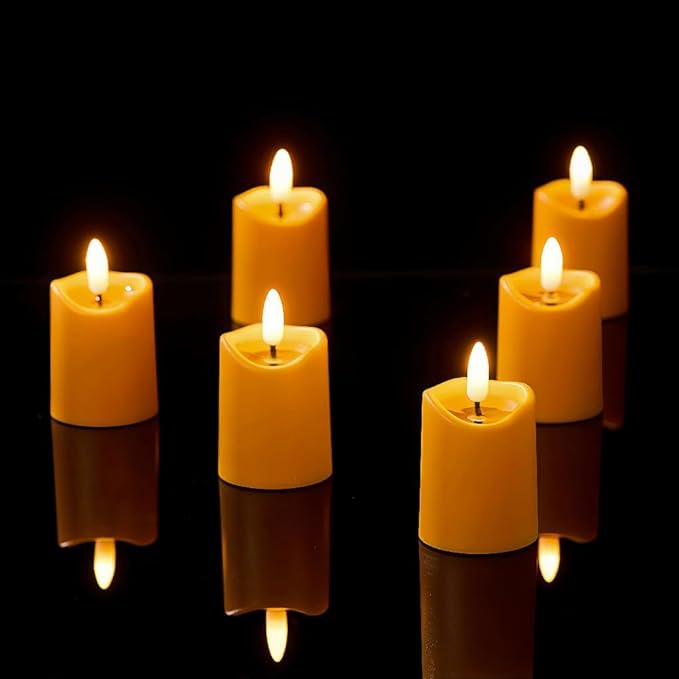 Simplelight Orange Halloween Flameless Votive Candles with Timer, Realistic Black Wick Fall Candles Battery Operated, Battery Included, D 1.8” X H 3.1”, Set of 6 for Pumpkin Decoration (Orange)