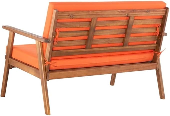 Linon Cooper Acacia Wood 4 Seater Removable Cushion Outdoor Patio Conversation Chat Sofa Set in Acorn Brown with Coffee Table