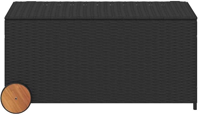 Black PE Rattan Garden Storage Box 42.1 x 21.7 x 20.9 in, 50.4 Gallon Outdoor Organizer with Wheels for Cushions Tools, Water-Resistant Patio Furniture, Durable Deck Box