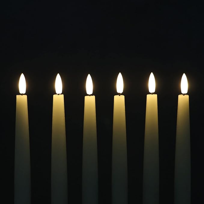 Rhytsing 11.4" Flameless Taper Candles with Timer Function, Battery Operated Dinner Tall Candlestick Rustic Wax, Warm White LED, 2 Remotes Included - Set of 6 (Ivory)