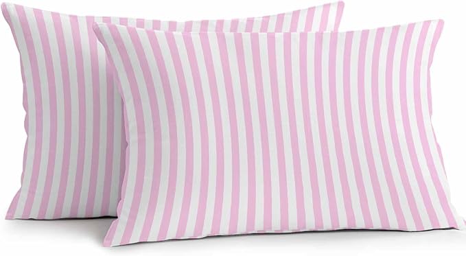 Lumbar Pillow Covers 20x12 Inch Set of 2, Pink White Stripe Waterproof Outdoor Cushion Covers, Modern Minimalist Geometric Striped Decorative Pillowcases for Couch, Sofa, Bed, Garden, Patio