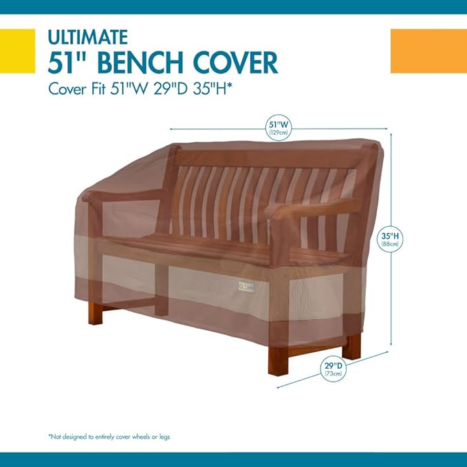 DUCKCOVERS® Ultimate Water-Resistant 51 Inch Patio Bench Cover, Outdoor Bench Cover