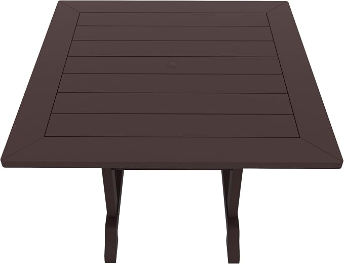 WestinTrends Malibu Outdoor Dining Table, All Weather Poly Lumber Adirondack 43" Trestle Square Patio Table with Umbrella Hole, Dark Brown