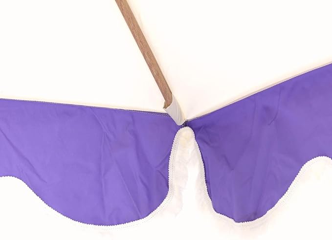 Tempera 9ft Beige Spliced Purple Tassels Scallop Patio umbrella,Outdoor Table Market Umbrellas with Crank & Pust Button Tilt, Wood Color Pole and 8 Steel Ribs