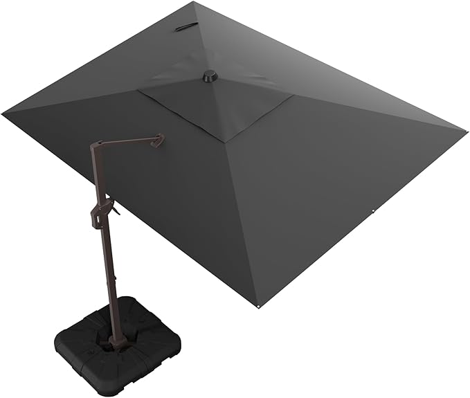 9x12 FT Cantilever Patio Umbrella with Base, Large Rectangular Offset Outdoor Umbrella with 360° Rotation, Heavy Duty Shade Umbrella for Garden Backyard Deck Poolside Courtyard, Grey