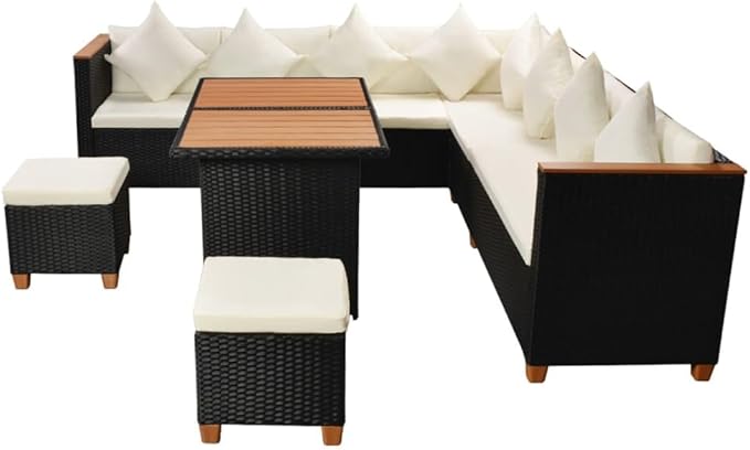 7 Piece Patio Lounge Set with Cushions, Sectional Sofa Patio Conversation Set Porch Furniture Set Front Porch Furniture for Poolside Negotiation Area Piazza Exhibition Poly Rattan Black