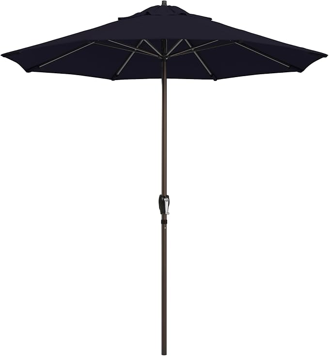 California Umbrella 10-Year Protection 7.5 Ft Outdoor Patio Umbrella, Pacifica Fade-Resistant Fabric, Auto-Tilt, Heavy Duty Aluminum Frame, 8 Reinforced Ribs for Pool or Deck, Bronze Pole, Navy Blue