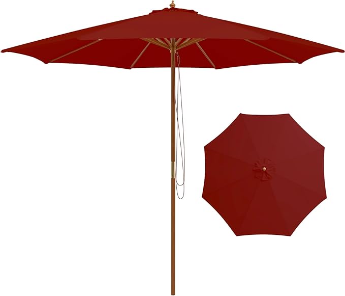 Giantex 10FT Patio Umbrella, Outdoor Table Market Umbrella with 8 Bamboo Ribs, Pulley Lift and Ventilation Hole, Outdoor Sunshade Umbrella for Poolside Backyard Beach