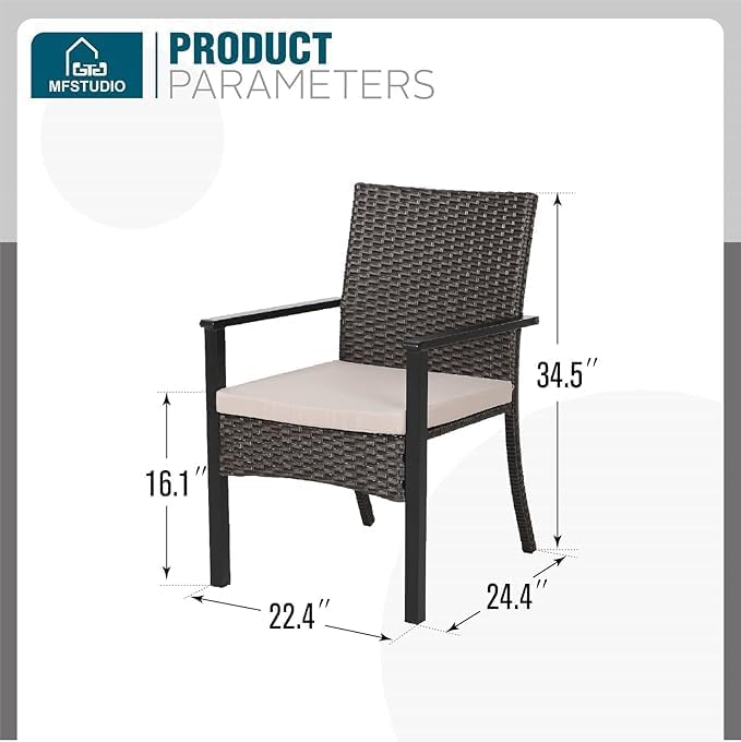 MFSTUDIO 5 Pieces Patio Dining Set, Patio Table and Chairs for 4, Outdoor Rattan Dining Furniture, Outdoor Square Dining Table with Wicker Chairs, Deck, Backyard