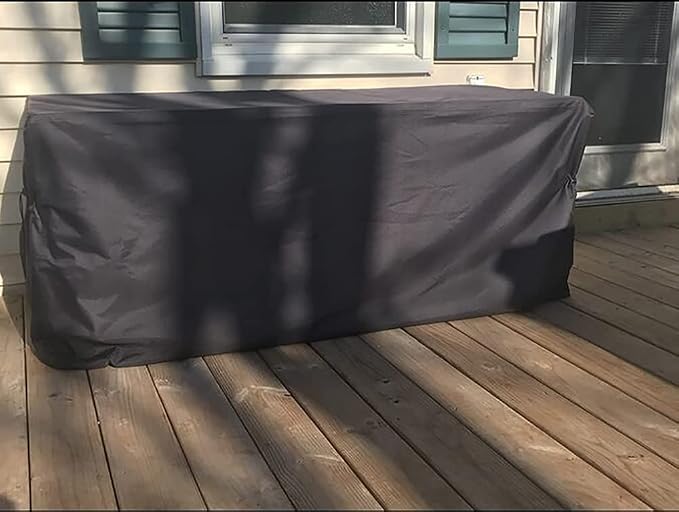 Deck Box Cover 420D Outdoor Patio Waterproof Oxford Fabric Coated with Silver Dustproof Deck Storage Box Protector with Elastic Buckles on All 4 Corners Wheels Protect from Wind Rain Snow Black