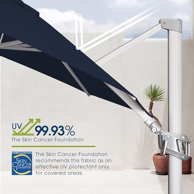 wikiwiki 12FT Cantilever Patio Umbrella, Offset Umbrella Outdoor Patio with 360° Rotation and Unlimited Tilting System, Heavy Duty Large Umbrella with Cross Base, Navy Blue