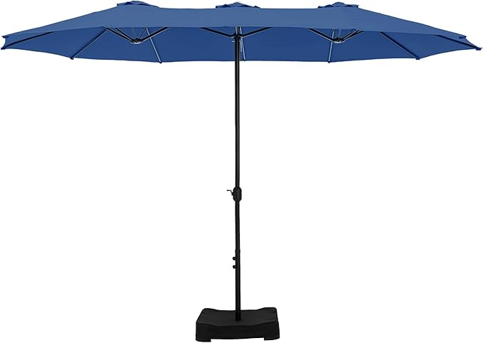GREEN PARTY 15 ft Rectangular Patio Umbrella with Base Included, Large Double-Sided Outdoor Table Umbrella with Crank, 1.9" Pole UPF 50+ UV Resistant for Pool Deck Backyard Garden, Haze Blue