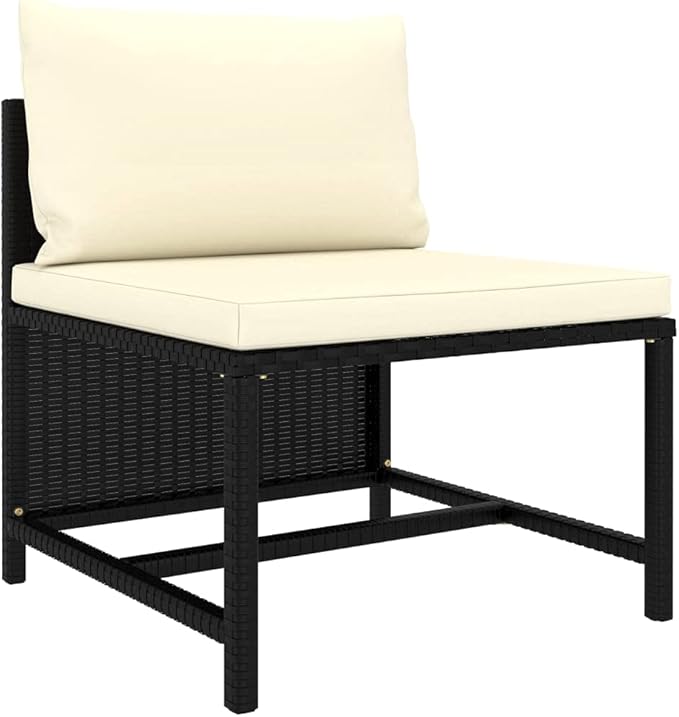 9-Piece Black PE Rattan Patio Lounge Set, Modular Sectional with Cream Cushions, 23.6" Cube Seats for Deck, Balcony, Garden