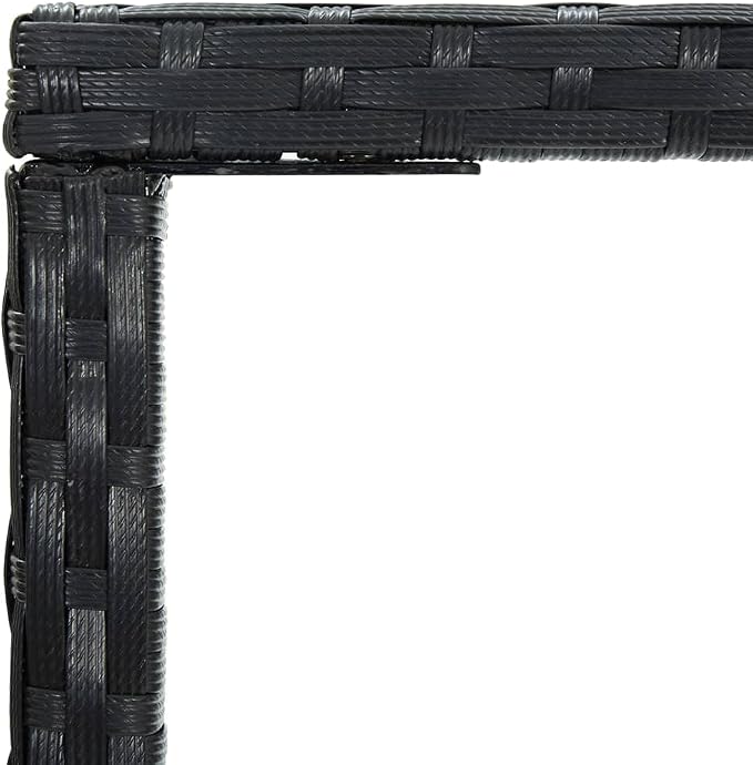 27.6" Black Square Outdoor Bar Table, Tempered Glass, PE Rattan, Steel Frame, 43.3" H Balcony Garden Bistro