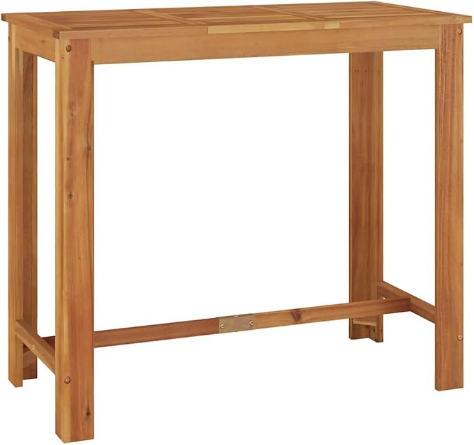 Rustic Solid Acacia Garden Bar Table with Natural Wood Finish, 47.2 x 23.6 x 41.3 Inch Outdoor Patio Dining Table for Six People