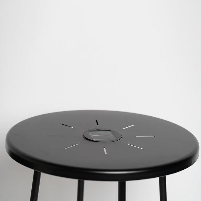 2-Pack Solar Side Table with LED Light, Outdoor Indoor Nesting Round End Table Set, Metal, Black 19.7" & 15.7"