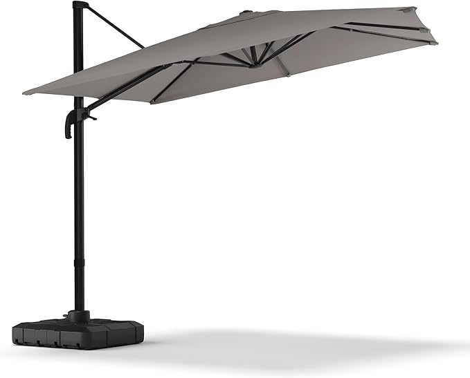 LAUSAINT HOME 9 FT Patio Umbrella, Outdoor Large Cantilever Windproof Patio Offset Umbrella with 360° Rotation for Backyard, Pool, Lawn, Deck (Square, Gray)