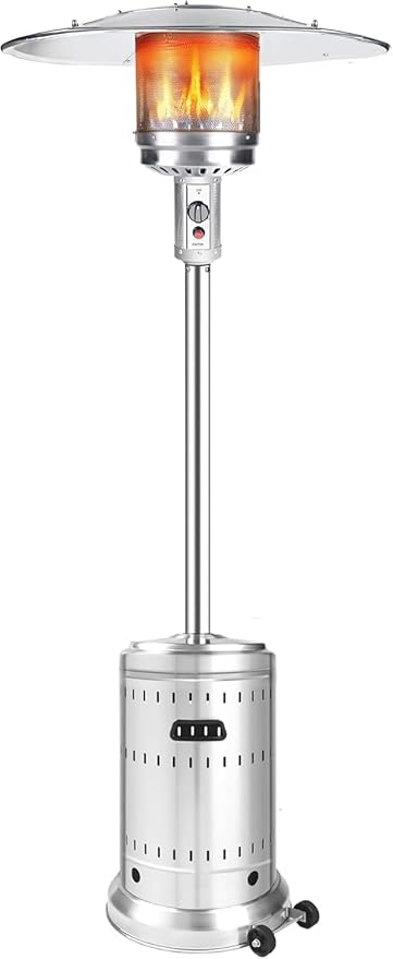 50,000 BTU Outdoor Propane Patio Heater with Wheels – All-Stainless Steel Gas Heater, Weighted Base, Easy Ignition & Safety Tilt Shut-Off for Patio, Backyard, Garden & Commercial Use