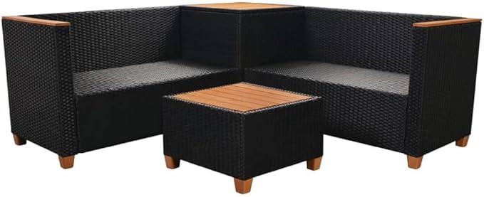 4 Piece Patio Lounge Set with Cushions, Porch Furniture Set Front Porch Furniture Patio Conversation Set Outdoor Sofa Sets for Garden Negotiation Area Piazza Exhibition Poly Rattan Black