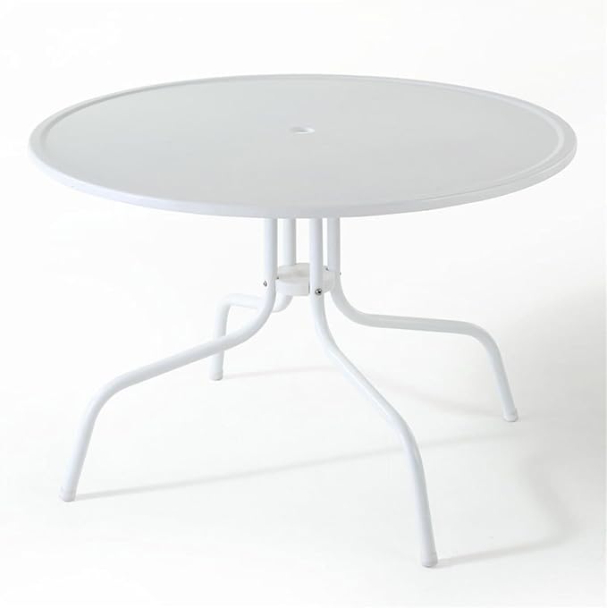 HomeStock Artisanal Abode 39-Inch Metal Outdoor Dining Table - Alabaster White Finish, Round Table w/Umbrella Hole, 39" D x 39" W x 23.38" H, Sturdy Steel Construction, Easy Assembly, Stylish Table