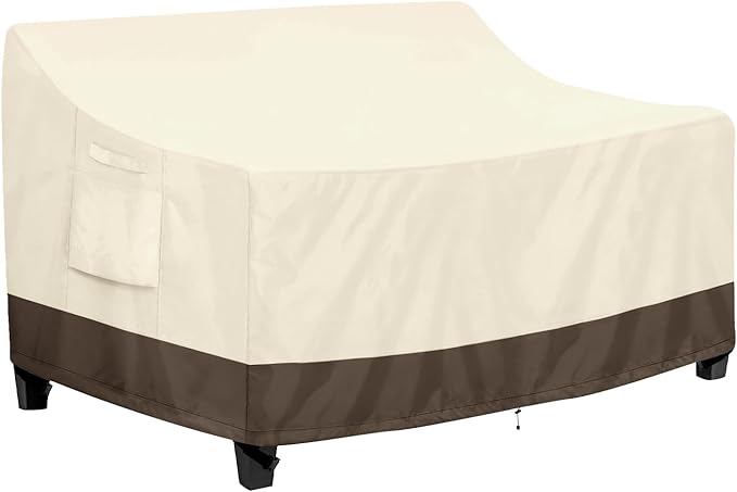 PureFit Outdoor Couch Cover Waterproof Patio Sofa Furniture Covers, 2-Seater Outdoor Loveseat Cover with Air Vent and Handles, 60W x 35D x 35H Inches, Beige/Brown