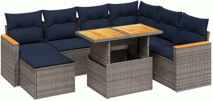 vidaXL Patio Sofa Set with Cushions 8 Piece, Outdoor Sectional Sofa Couch, Patio Conversation Set for Garden Backyard, Gray Poly Rattan