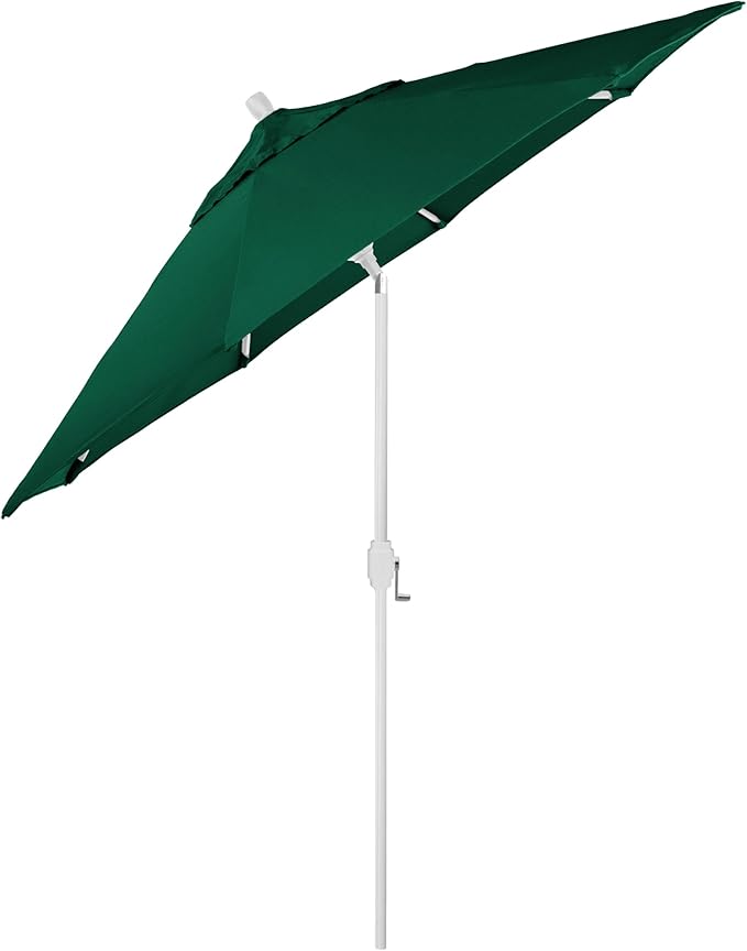 California Umbrella 12-Year-Non-Fading, 9Ft Premium Sunbrella Patio Umbrella, Hand-Crank, Button-Tilt, White Frame, Forest Green Fabric