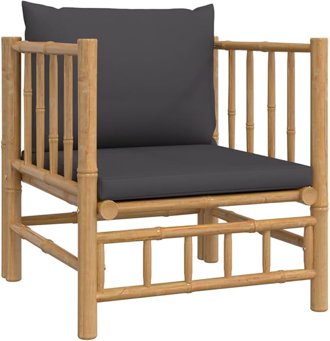 7 Piece Patio Lounge Set with Dark Gray Cushions, Patio Conversation Set Outdoor Dining Sets Front Porch Furniture Porch Furniture Set for Piazza Exhibition Poolside Garden Bamboo
