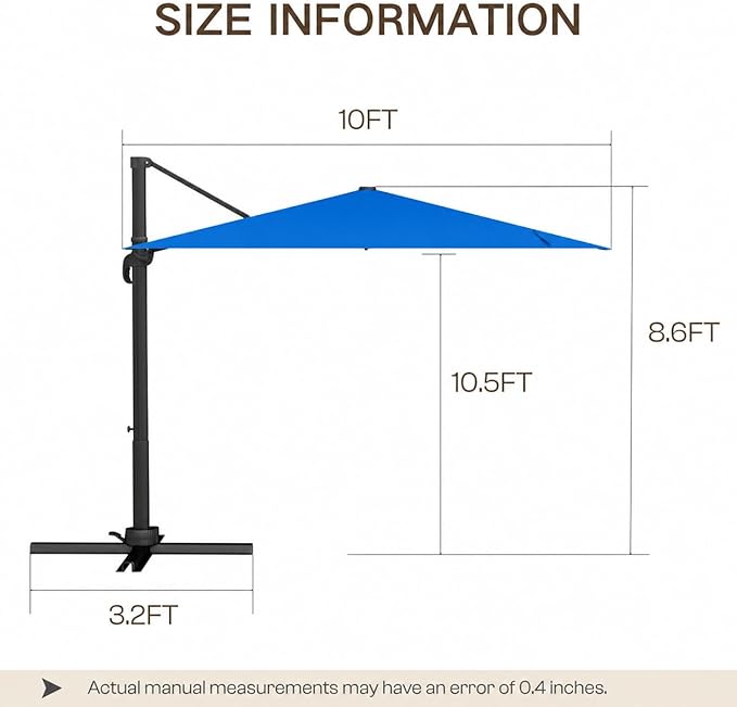 Kingdura 10x10 FT Cantilever Patio Umbrella with Base Included, Large Square Aluminum Offset Outdoor Pool Umbrella, 360° Rotation & 4-Position Tilt, UV Protection for Deck Backyard (Royal blue)