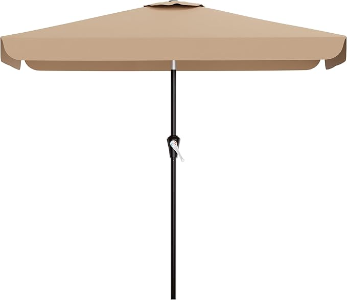 AreShark 6.5 x 10 FT Rectangular Valance Patio Umbrella, Outdoor Umbrella with Tilt and Crank, Market Table Umbrellas W/ 6 Ribs UV Protection for Garden, Deck, Backyard and Pool, Beige