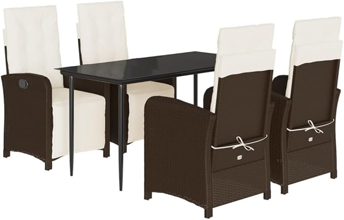 Outdoor Seating Furniture,Outdoor Conversation Sets,5 Piece Patio Dining Set with Cushions Brown Poly RattanSuitable for Patio, Garden, Gazebo Low