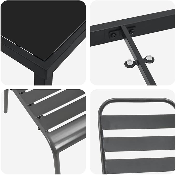 5 Piece Garden Dining Set, Anthracite Powder-Coated Steel Patio Furniture Table and 4 Chairs for Outdoor Backyard Deck Seating