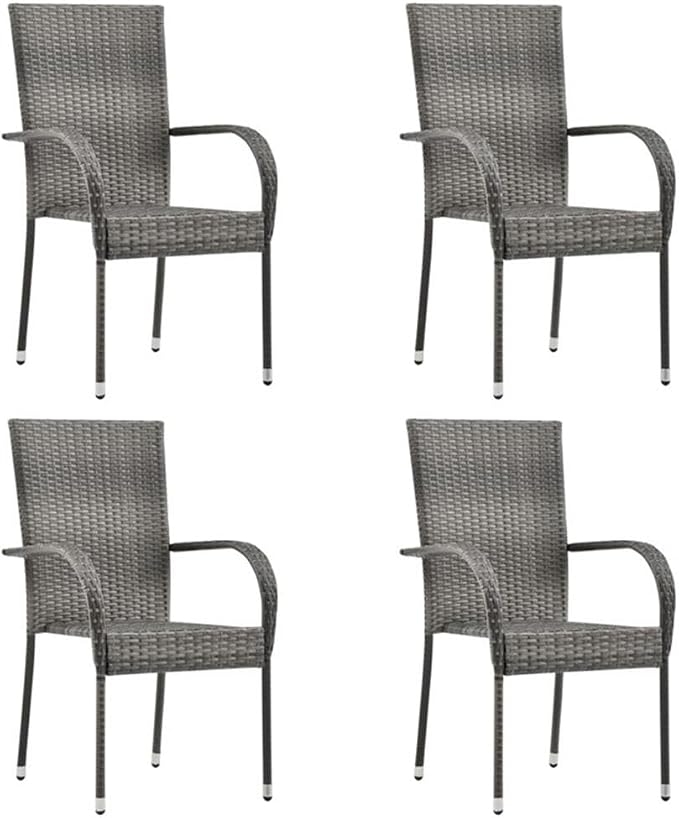 Afuera Living 5-Piece PE Rattan Patio Dining Set, Powder-Coated Steel, Gray Finish, Includes Rectangular Table and 4 Stackable Chairs, Weather-Resistant Outdoor Furniture for Garden, Balcony, or Patio