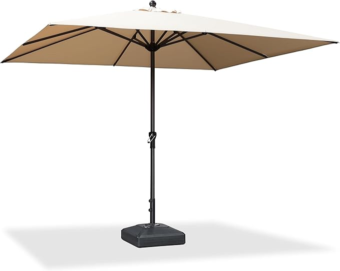 PURPLE LEAF 10' x 10' Square Patio Market Umbrella with Base Outdoor Table Umbrellas Aluminum Frame Sun Shade with 8 Sturdy Ribs for Garden Deck Lawn Pool Beige