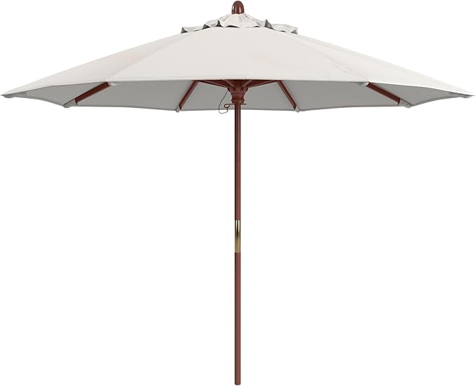California Umbrella 9' Premium Commercial Hardwood Patio Umbrella, Manual Lift With Pacifica Natural Fabric