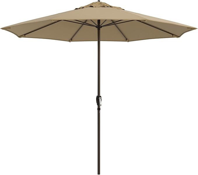 California Umbrella 8-Year Protection 9 Ft Outdoor Patio Umbrella, Solstice Fade-Resistant Fabric, Auto-Tilt, Heavy Duty Aluminum Frame, 8 Reinforced Ribs for Pool or Deck, Bronze Pole, Champagne
