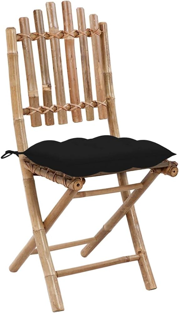 5 Piece Foldable Bamboo Patio Dining Set with Cushions, Folding Table and Chairs for Outdoor Use